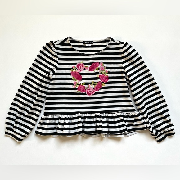 Kate Mack Other - EUC Kate Mack Valentine’s Day Heart Embroidered Striped Top 6X